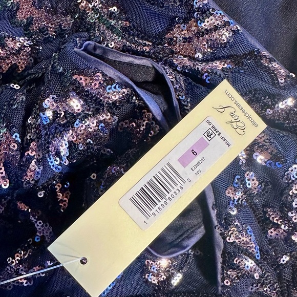 NWT Eliza J Navy Blue ‘Sequin Boat Neck Sleeveless Feather Trim Sheath Dress’ 6 - Picture 5 of 14